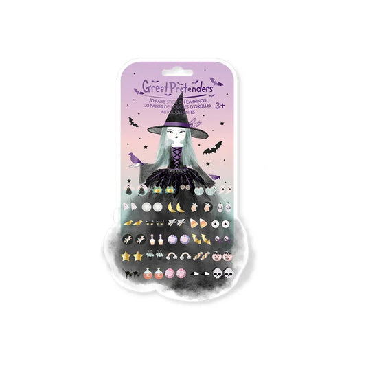 Natasha The Raven Witch, Sticker Earrings, For Kids, Halloween Design Set Of 30 Pairs