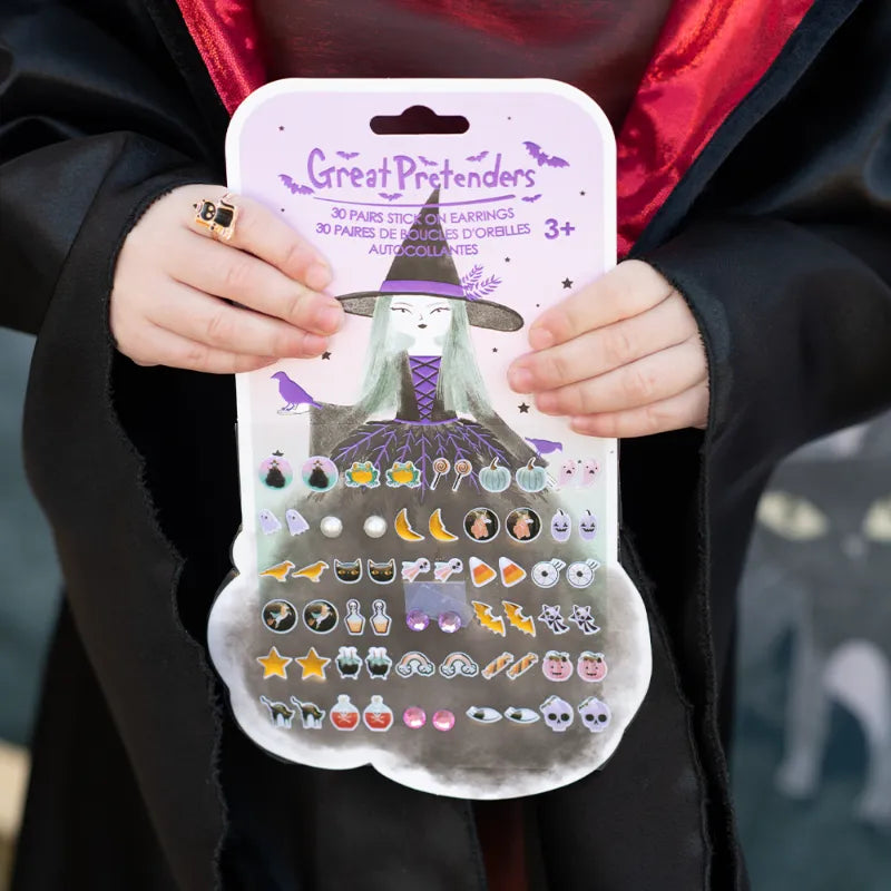 Natasha The Raven Witch, Sticker Earrings, For Kids 3+, Halloween Design Set Of 30 Pairs
