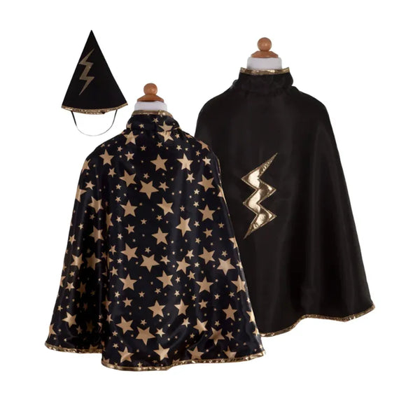 Wizard, Reversible Carnival Cape And Hat, For Kids 3+, Black Design, Size 4-6