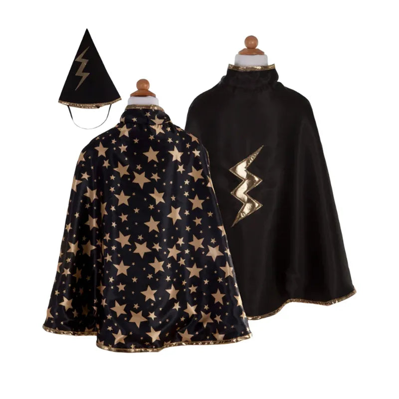 Wizard, Reversible Carnival Cape And Hat, For Kids 3+, Black Design, Size 4-6