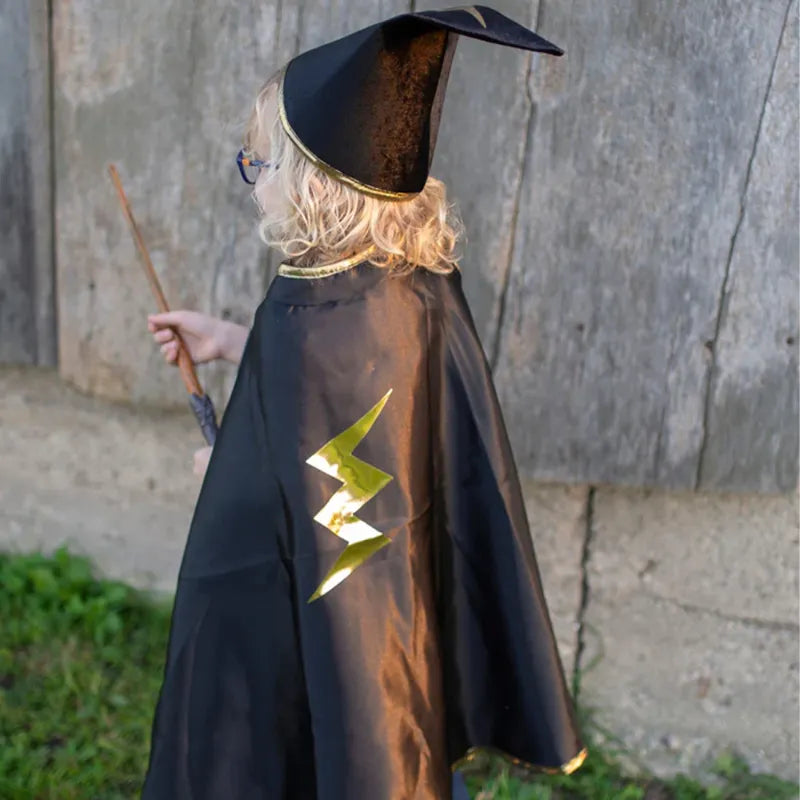Wizard, Reversible Carnival Cape And Hat, For Kids 3+, Black Design, Size 4-6