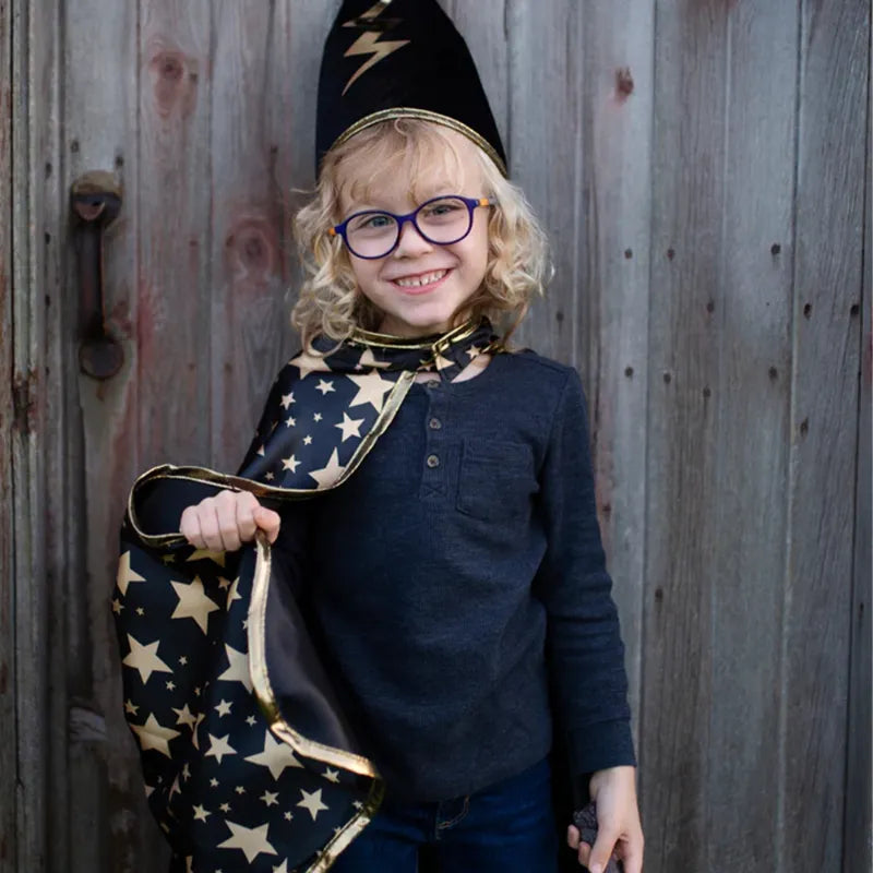 Wizard, Reversible Carnival Cape And Hat, For Kids 3+, Black Design, Size 4-6