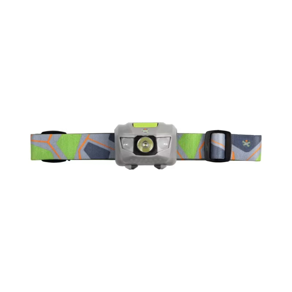 Headlamp with colorful strap on a white background