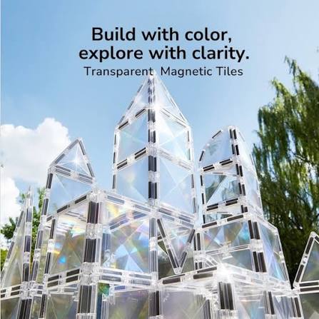 Diamond-Cut Transparent Magnetic Tiles for Kids 3+, 50 Pieces