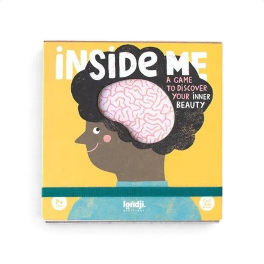 One Two Play Inside Me educational board game box featuring a colorful illustration of a human head and brain