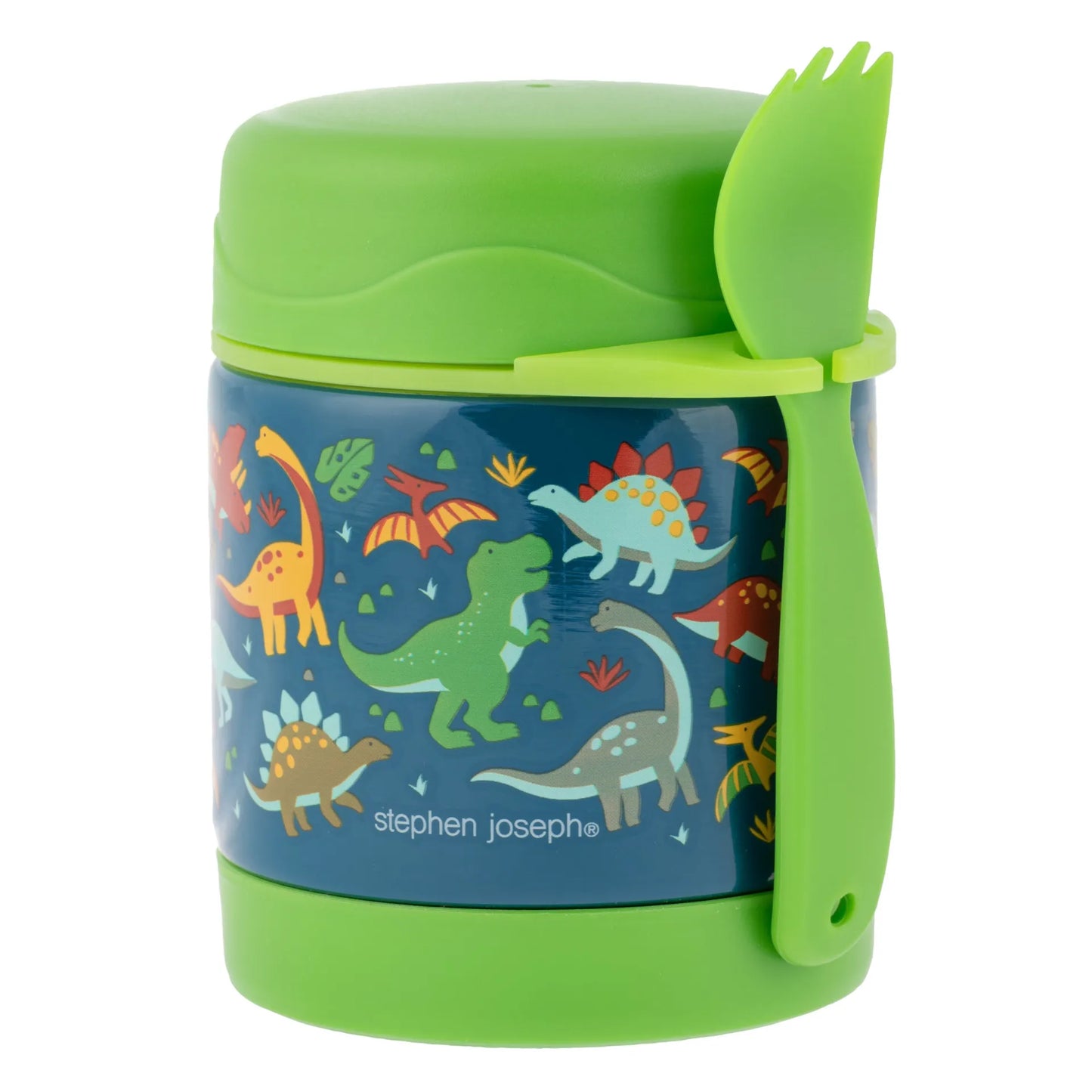 Insulated Food Jar Dino: Vacuum-Insulated Food Jar with Spork 10oz. For Kids 3+