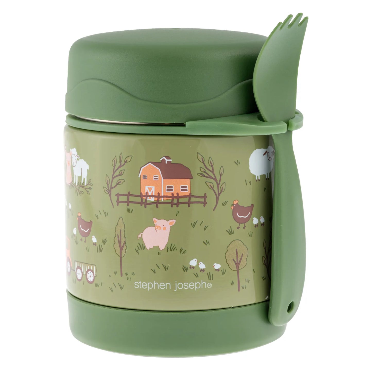Insulated Food Jar Farm: Vacuum-Insulated Food Jar with Spork 10oz. For Kids 3+