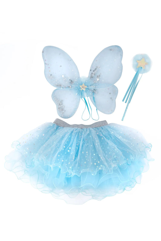 Iridescent Celestial Fairy, Wings, Tutu And Wand Costume Set For Kids 3+