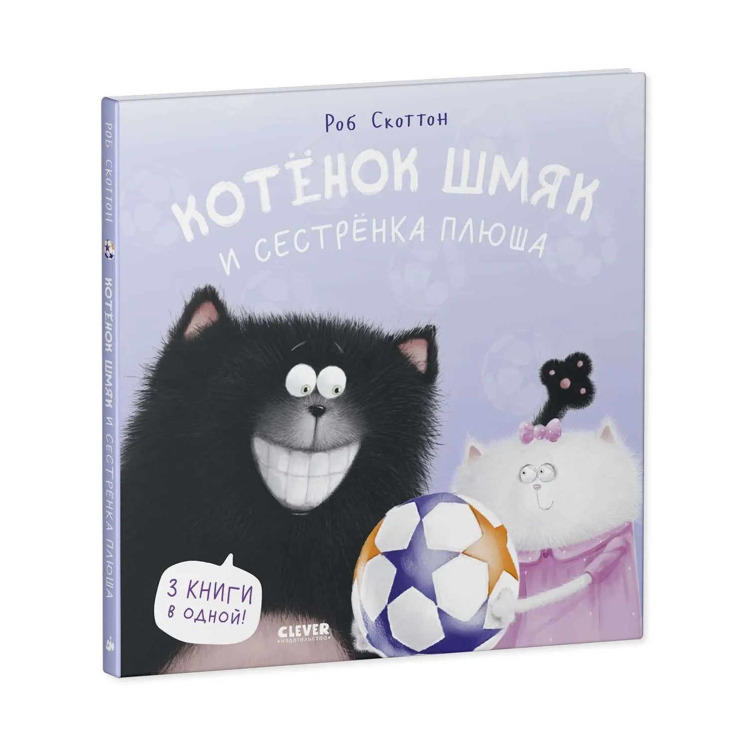 Children's book cover featuring illustrations of a smiling black cat and a white duckling with a purple bow, set against a blue background with a soccer ball.
