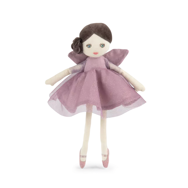 Fairy doll in a purple dress on a white background