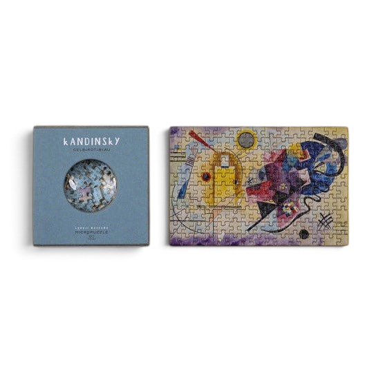 One Two Play LONDJI Wassily Kandinsky 150-piece micropuzzle with abstract art design and matching blue storage box.