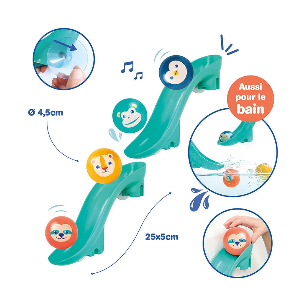 Bath toboggan with suction cups and balls, Ludi