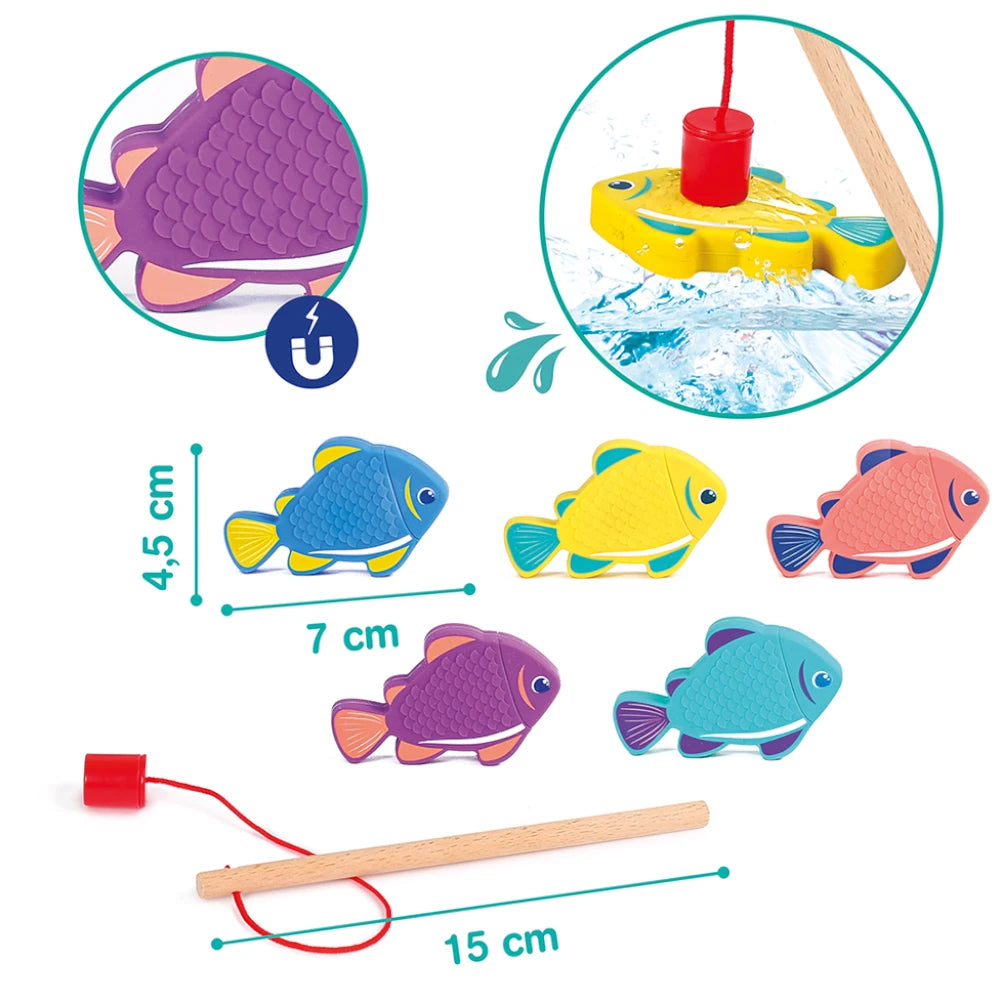 Magnetic fishing bath toy with rod & fish, Ludi