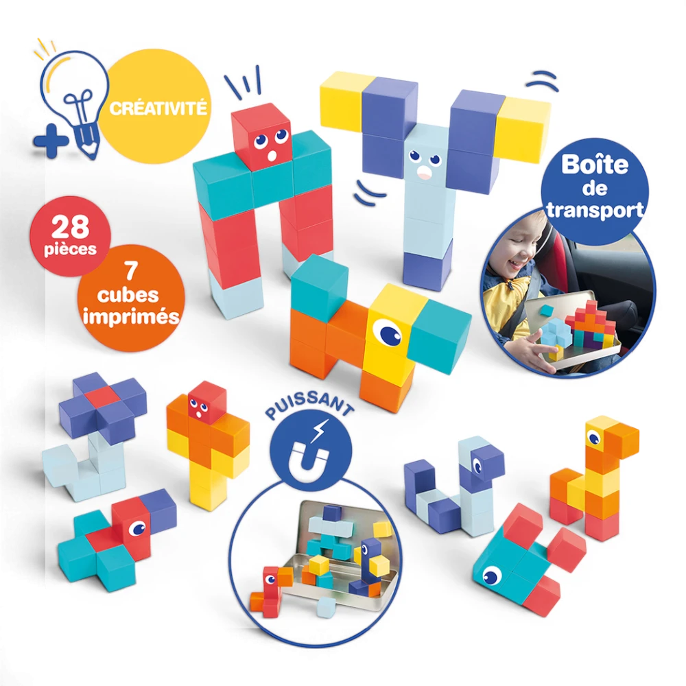Magnetic construction toy with cubes 28 pcs. in a metal box, Ludi