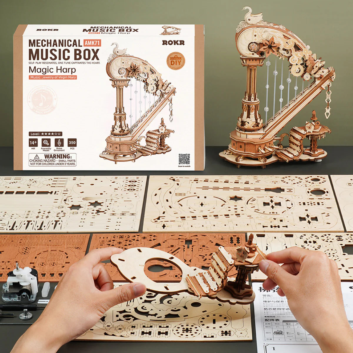 Wooden 3D Puzzle, Magic Harp Music Box AMK71, ROKR
