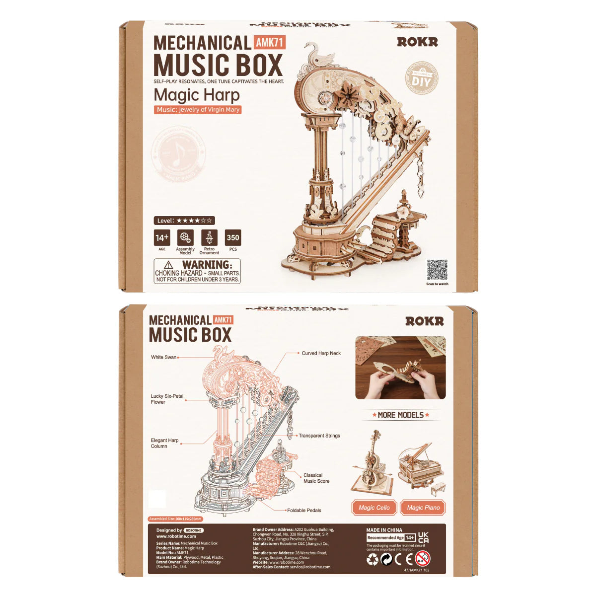 Wooden 3D Puzzle, Magic Harp Music Box AMK71, ROKR