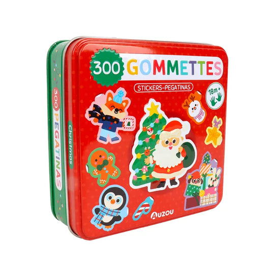 Metallic Box of Stickers, Reusable Tin for Kids 18m+, Christmas