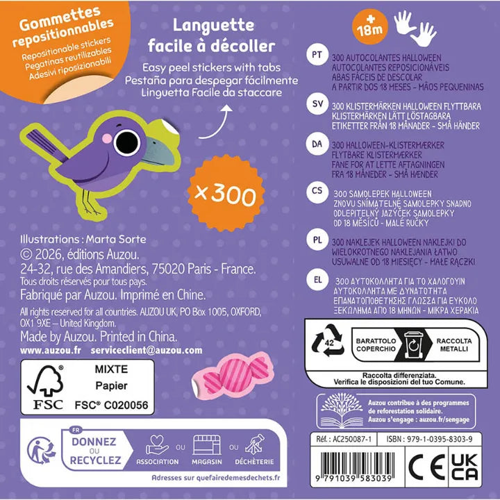 Metallic Box of Stickers, Reusable Tin for Kids 18m+, Halloween