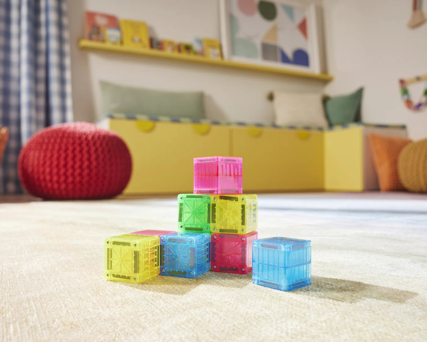 MicroMAGS Travel: Cubes, 9 Pieces, Magnetic Tiles for Kids 2+