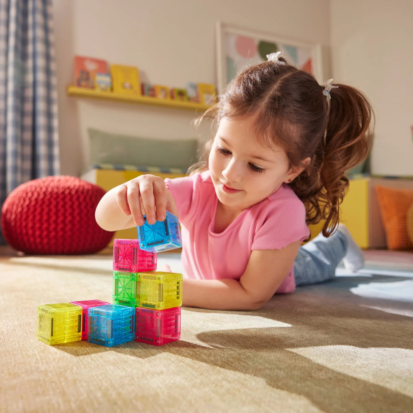 MicroMAGS Travel: Cubes, 9 Pieces, Magnetic Tiles for Kids 2+