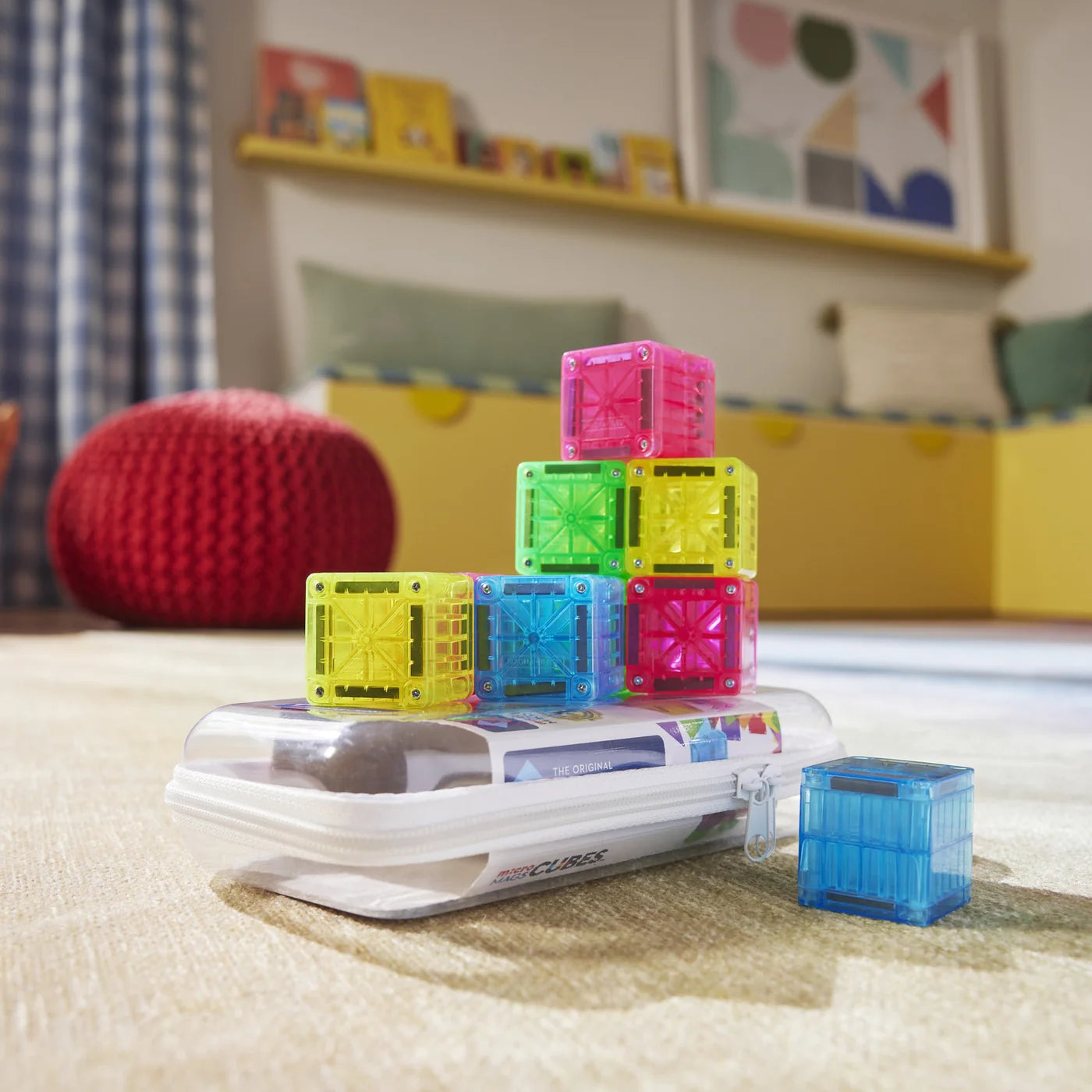 MicroMAGS Travel: Cubes, 9 Pieces, Magnetic Tiles for Kids 2+