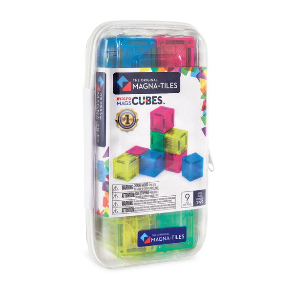 MicroMAGS Travel: Cubes, 9 Pieces, Magnetic Tiles for Kids 2+