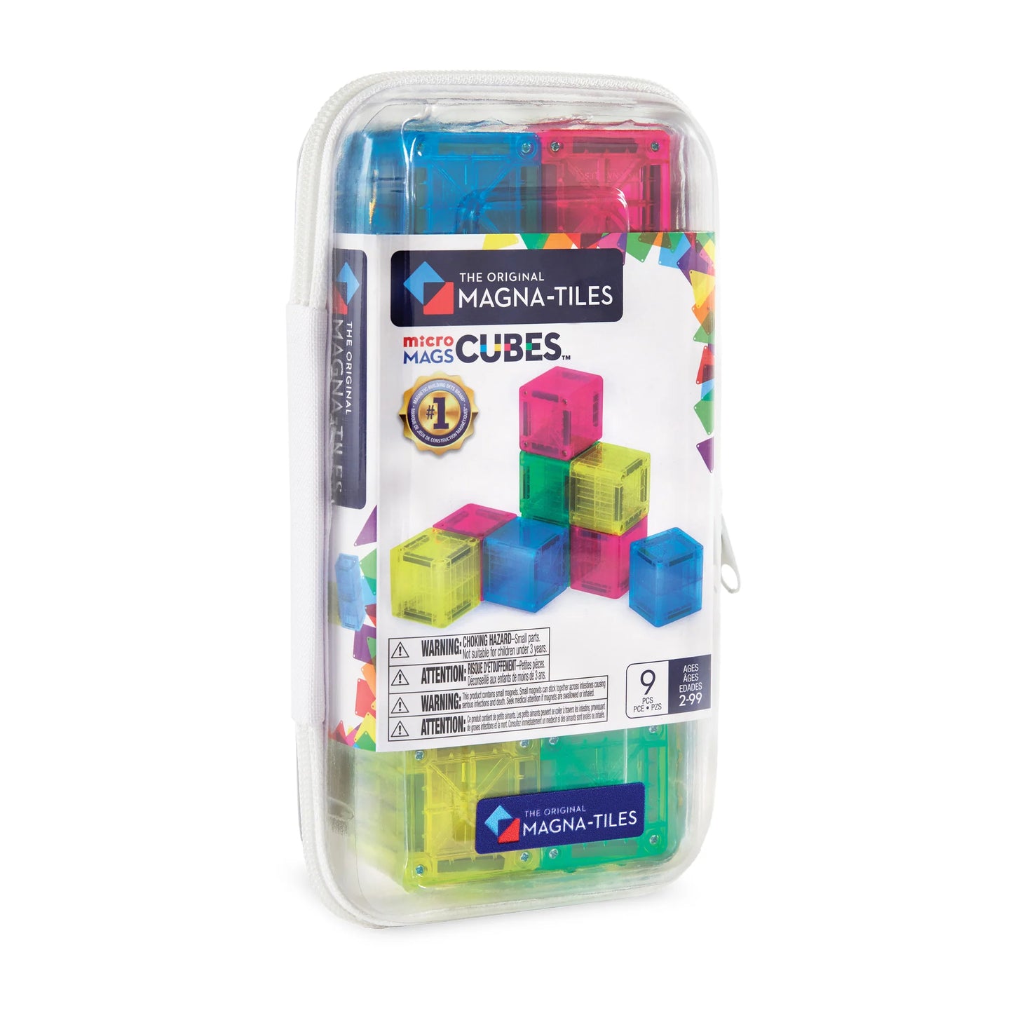 MicroMAGS Travel: Cubes, 9 Pieces, Magnetic Tiles for Kids 2+