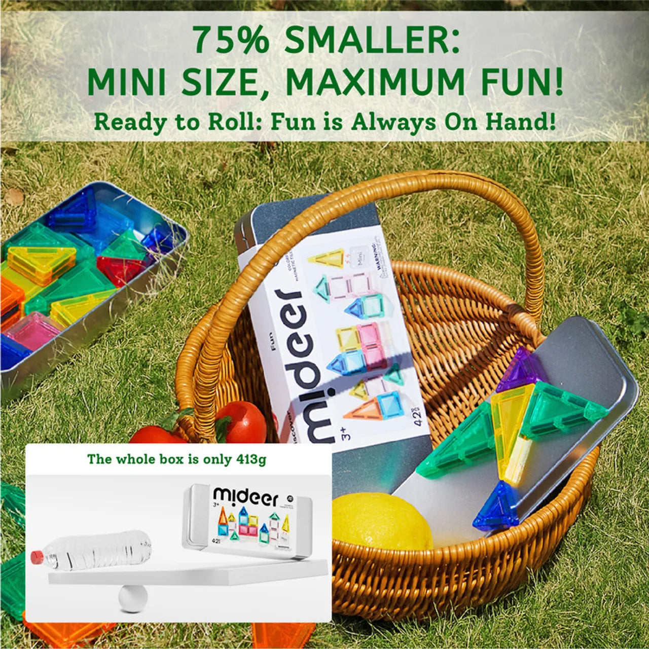 Colorful magnetic Tiles: Set mini 42 pcs, Mideer