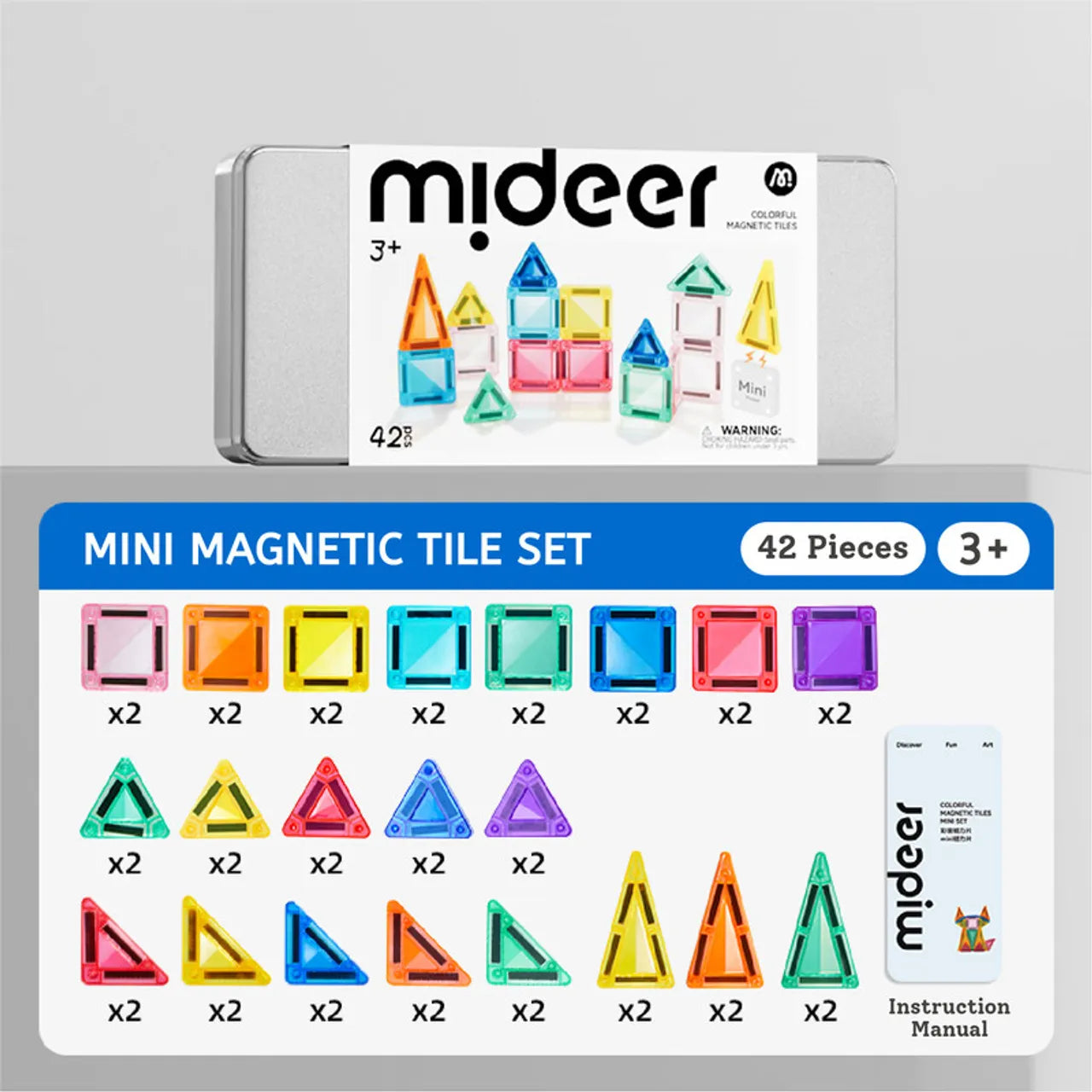 Colorful magnetic Tiles: Set mini 42 pcs, Mideer