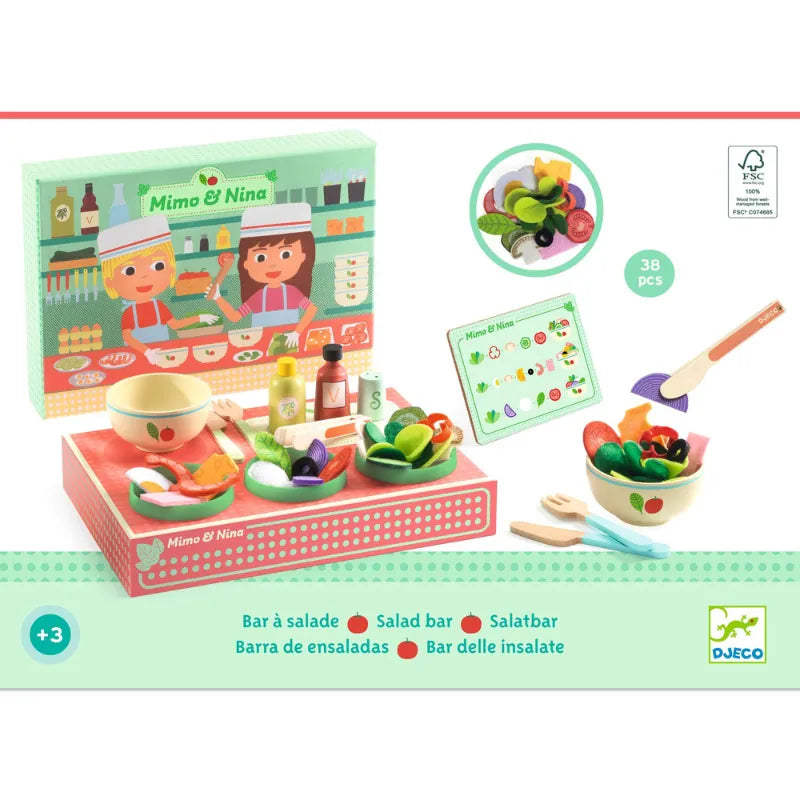Mimo And Nina Salad Bar, Pretend Play Set For Kids 3+