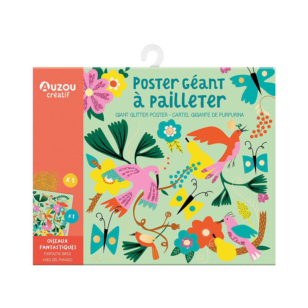 My Activity Pouch - Giant Glitter Poster Fantastic Birds, AUZOU