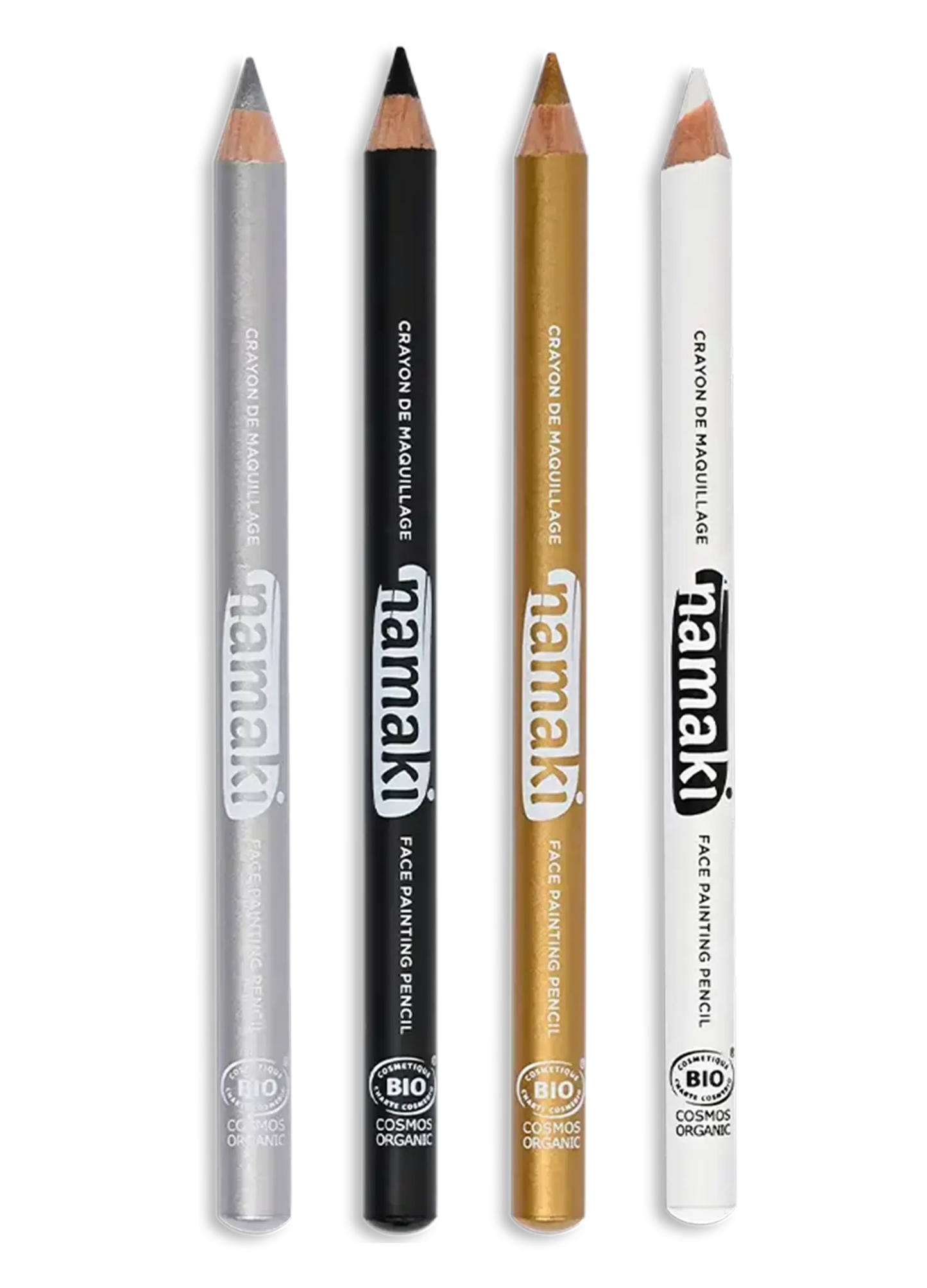 Face Painting pencils Slim 4 colors : Gold, Silver, Black, White. Namaki