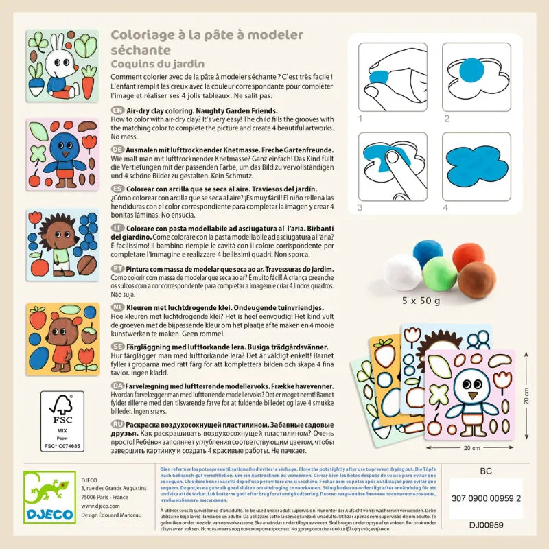 Naughty Garden Friends, Air-Dry Clay Colouring Set For Kids 3+