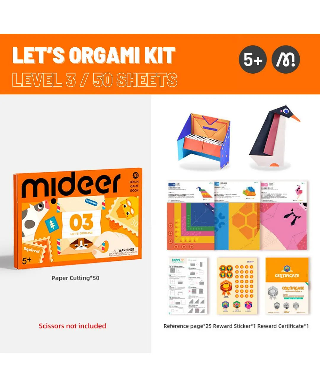 Let's Origami Level 3, Brain Gamebook for Kids 5+