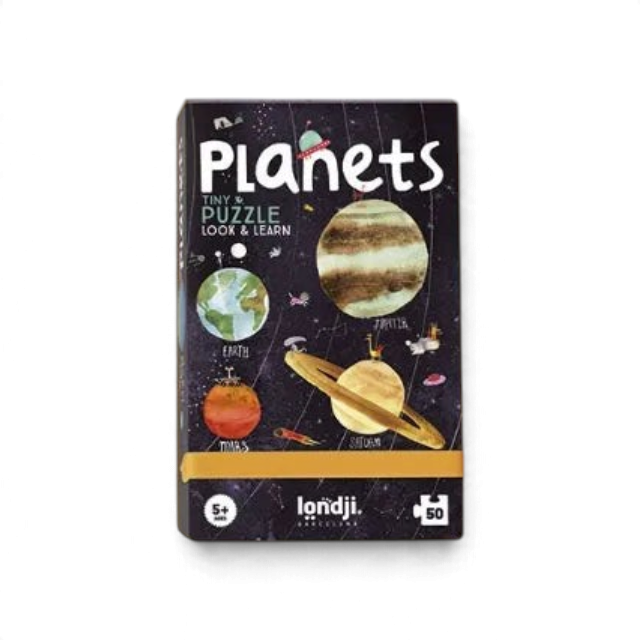 One Two Play Planets 50-piece educational space puzzle in a compact box featuring illustrated solar system planets