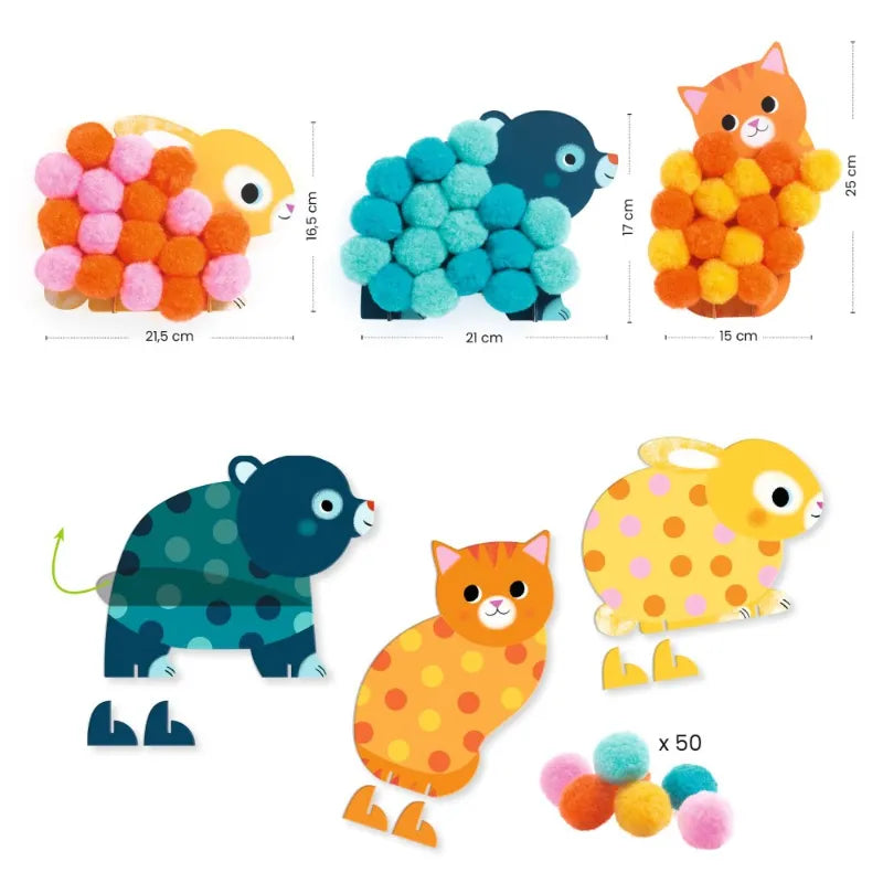 Pom-Pom Collage: Animals and Circles, Djeco
