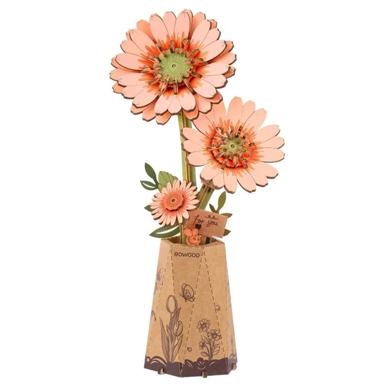 Rowood DIY Wooden Flower BouquetLight Orange Gerbera TW111