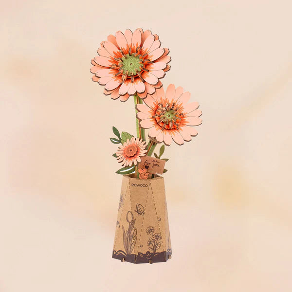 Rowood DIY Wooden Flower BouquetLight Orange Gerbera TW111