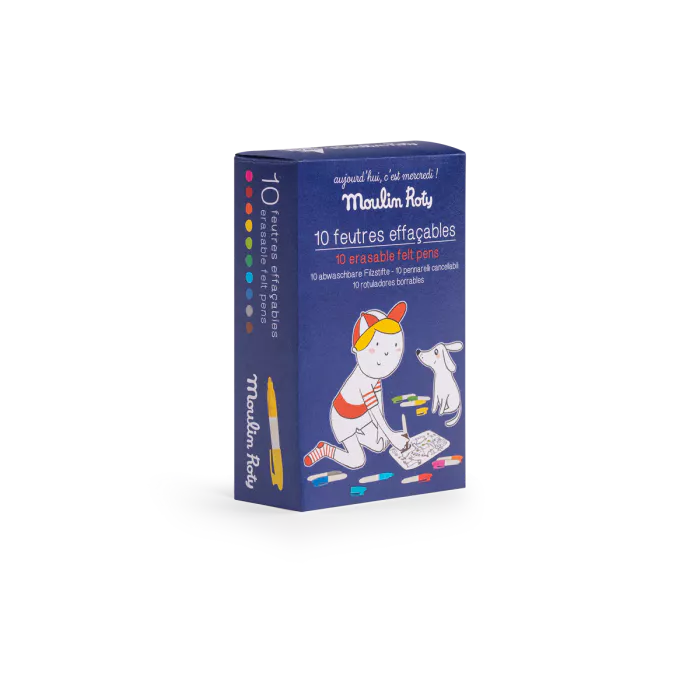 Set of 10 erasable felt pens: Aujourd'hui c'est mercredi, Moulin Roty