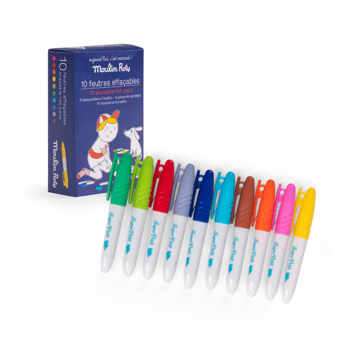 Set of 10 erasable felt pens: Aujourd'hui c'est mercredi, Moulin Roty