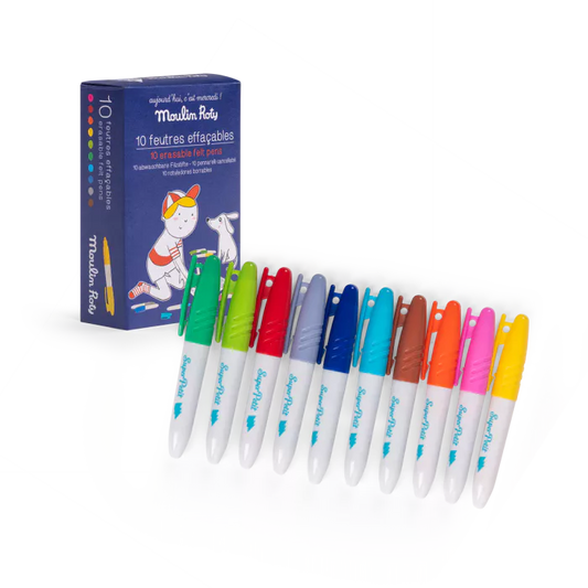 Set of 10 erasable felt pens: Aujourd'hui c'est mercredi, Moulin Roty