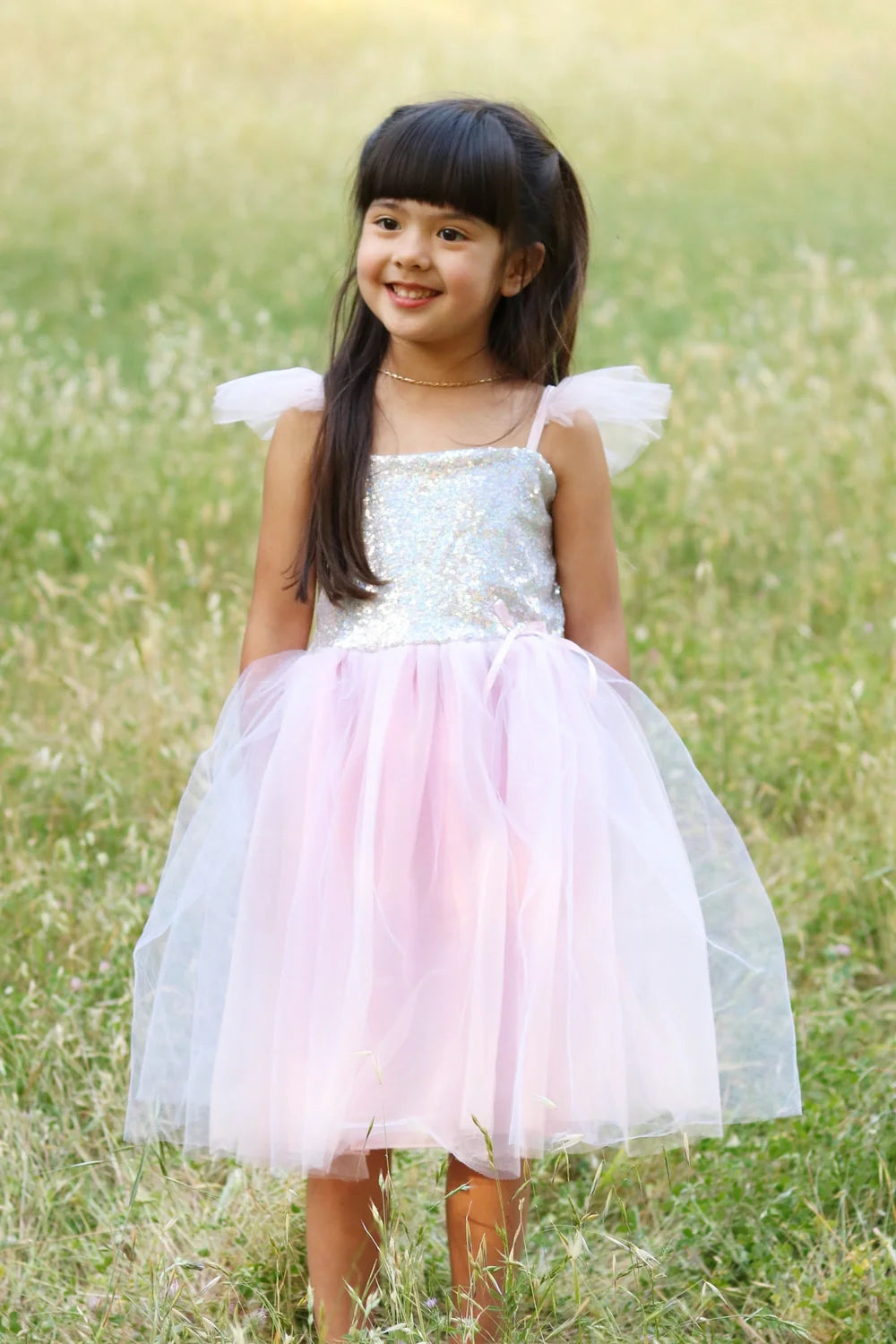 Silver Sequins Princess Dress For Kids 4+, Size US 5-6