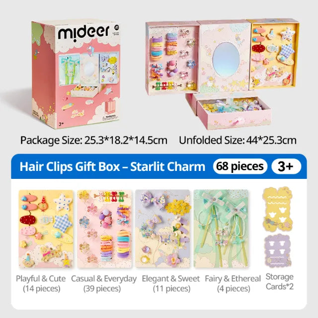 Starlit Charm, Hair Clips Gift Box for Kids 3+, 68 Pieces