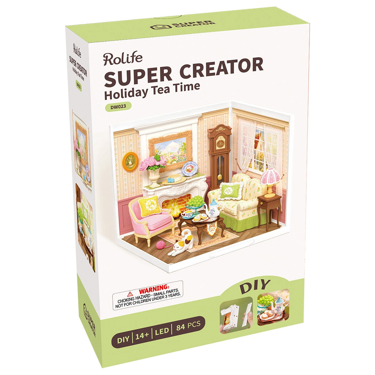 Rolife Super Creator Holiday Tea Time toy set packaging on a white background