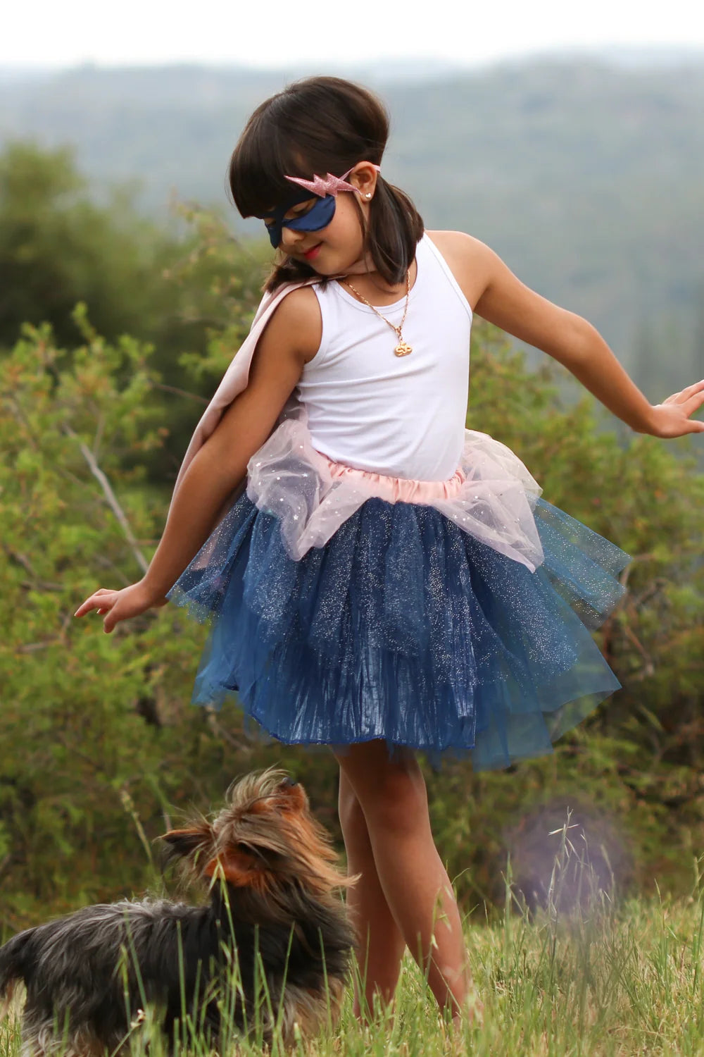 Super-Duper: Tutu, Cape & Mask For Kids 3+, Pink/Navy Design, Size US 4-6