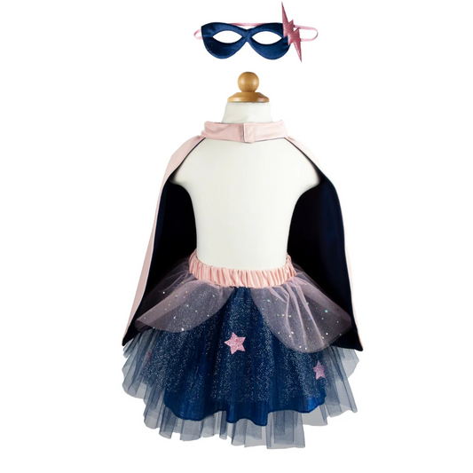 Super-Duper: Tutu, Cape & Mask For Kids 3+, Pink/Navy Design, Size US 4-6