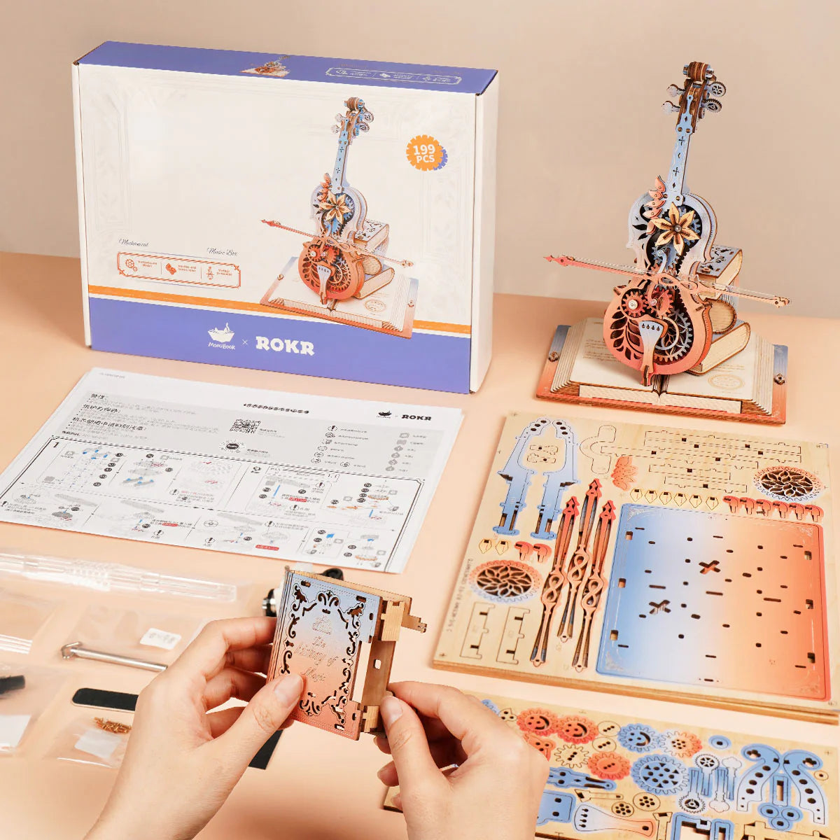 Mechanical Music Box 3D Wooden Puzzle: Symphony of Gorgeous Dreams AMK63M, ROKR