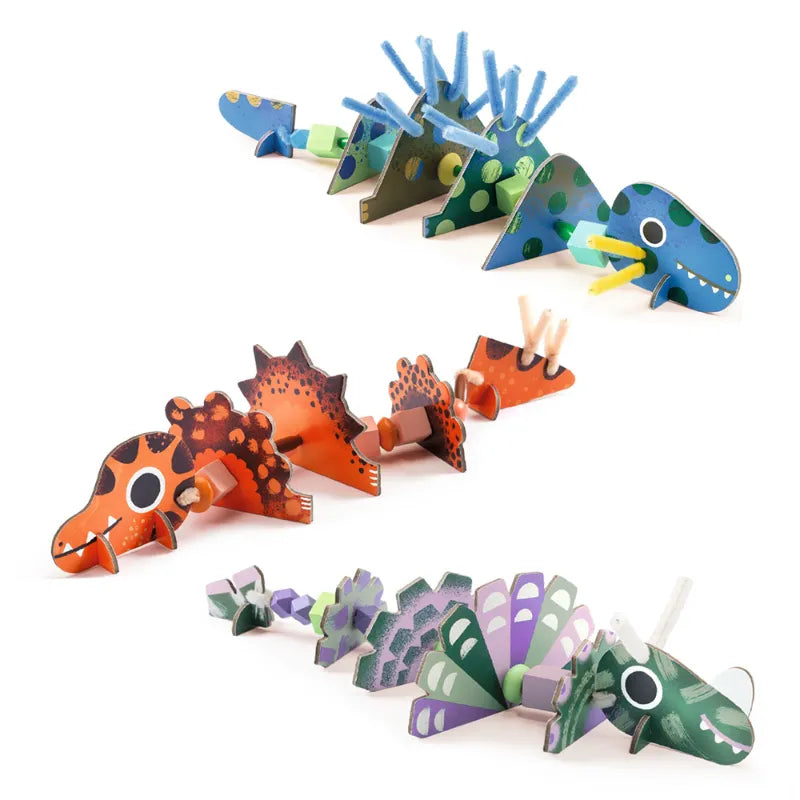 Fine motor construction with thread and beads: Dinos, Djeco