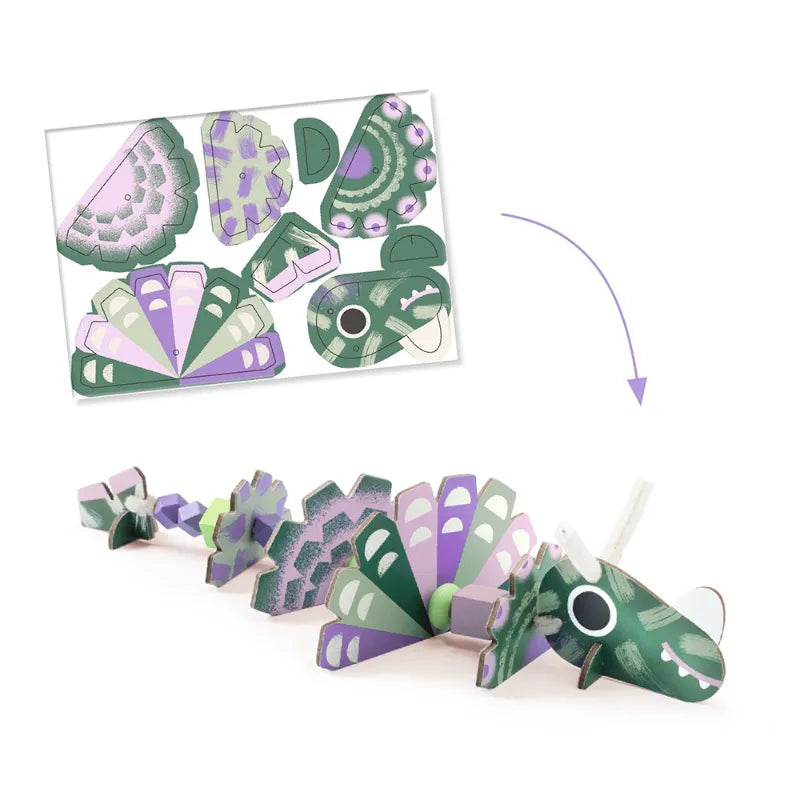 Fine motor construction with thread and beads: Dinos, Djeco