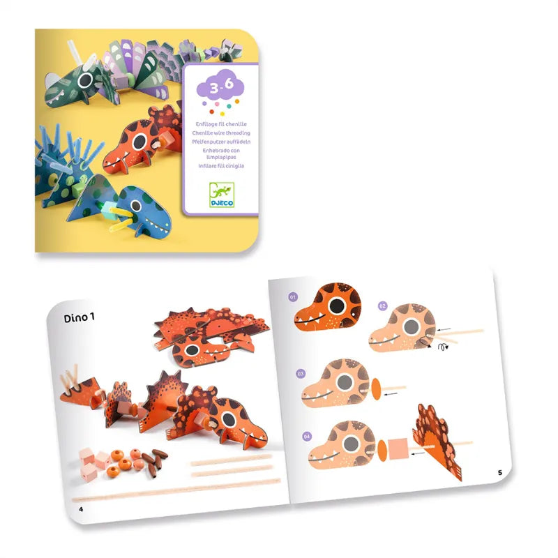 Fine motor construction with thread and beads: Dinos, Djeco